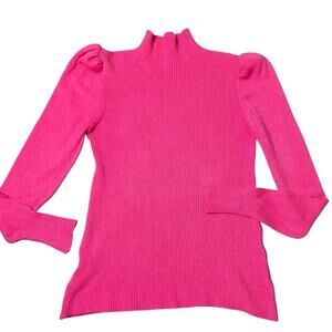 Sweater Hot Barbie Pink Soft Viscose Puff Sleeve Ribbed Body Made in Italy SZ S